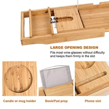 Bamboo Bathtub Caddy Tray - Expandable Spa Experience for All