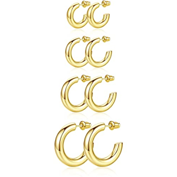 4 Pairs Gold Hoop Earrings Women, Chunky Open Hoops Set