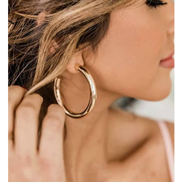 4 Pairs Gold Hoop Earrings Women, Chunky Open Hoops Set