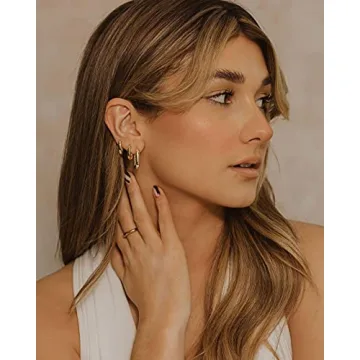 4 Pairs Gold Hoop Earrings Women, Chunky Open Hoops Set