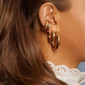 4 Pairs Gold Hoop Earrings Women, Chunky Open Hoops Set