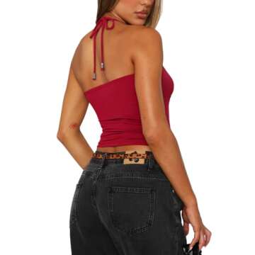 REORIA Women's Summer Sexy Halter Backless Double Lined Tank Top Going Out Y2k Trendy Sleeveless Cam...