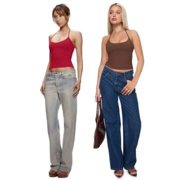 REORIA Women's Summer Sexy Halter Backless Double Lined Tank Top Going Out Y2k Trendy Sleeveless Camisole Crop Tops for Women 2025 Fashion Red Large