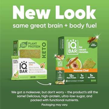 IQBAR Brain and Body Keto Protein Bars - Fruit Lovers Variety & Matcha Chai - 12 Count Energy Bars -...