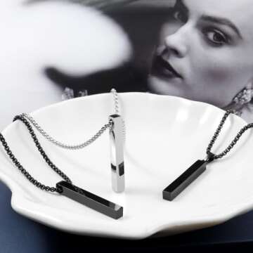 NAIQUBE Men's Rectangle Bar Necklace - Stainless Steel Jewelry
