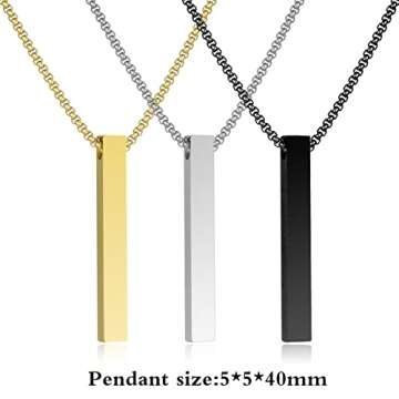 NAIQUBE Men's Rectangle Bar Necklace - Stainless Steel Jewelry