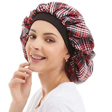 Large Satin Sleep Cap Silk Elastic Night Sleeping Hat Bonnet Nightcap Head Cover with Comfortable Wide Band for Women (TW-3)