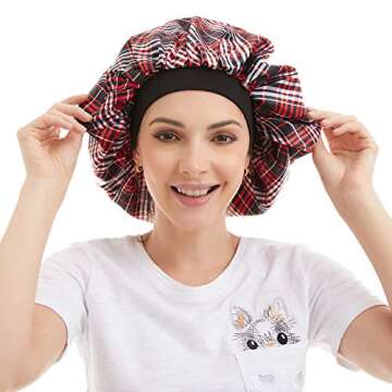 Large Satin Sleep Cap Silk Elastic Night Sleeping Hat Bonnet Nightcap Head Cover with Comfortable Wide Band for Women (TW-3)