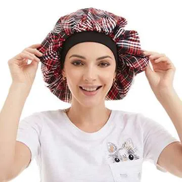 Large Satin Sleep Cap Silk Elastic Night Sleeping Hat Bonnet Nightcap Head Cover with Comfortable Wide Band for Women (TW-3)