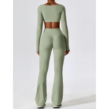 ABOCIW Women's Workout Set Square Neck Crop Top Flare Leggings