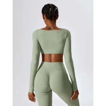 ABOCIW Women's Workout Set Square Neck Crop Top Flare Leggings