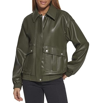 Levi's Women's Faux Leather Lightweight Dad Bomber Jacket in Forest Green - Trendy & Versatile for A...