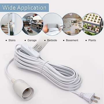 JACKYLED 20Ft UL Approval Extension Hanging Lantern Pendant Light Lamp Cord Cable 360W Suitable for E26 E27 Socket with On/Off Switch for Paper Lantern