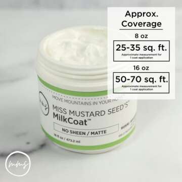 Miss Mustard Seed's MilkCoat, Washable Topcoat for Furniture, Wood, Cabinets, and Walls, Water-Based, Low VOCs, Low Odor (No Sheen/Matte, 16 oz)