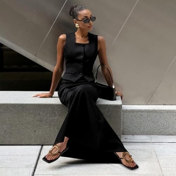 AMINUGAL Black Flat Sandals for Women Dressy Summer Square Toe Thong Sandals for Women Comfortable Wide Width Womens Sandals Open Toe Casual Beach Fashion Slide Sandals Women Size 7