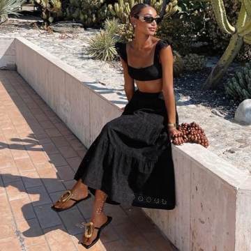 AMINUGAL Black Flat Sandals for Women Dressy Summer Square Toe Thong Sandals for Women Comfortable Wide Width Womens Sandals Open Toe Casual Beach Fashion Slide Sandals Women Size 7