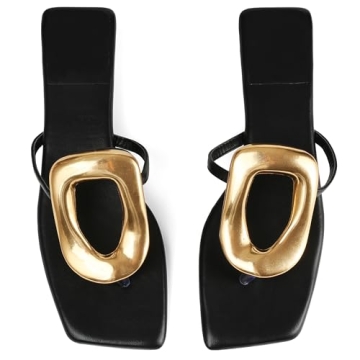 AMINUGAL Black Flat Sandals for Women Dressy Summer Square Toe Thong Sandals for Women Comfortable Wide Width Womens Sandals Open Toe Casual Beach Fashion Slide Sandals Women Size 7