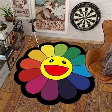 DIKFENS 40Inch Takashi Murakami Rug - Flower Design, Soft and Durable Material for Home Decor and Of...