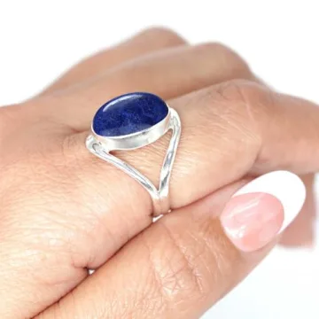 Stunning Blue Lapis Lazuli Silver Ring Size 10 - 925 Sterling Silver Elegance