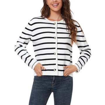 LATAHUO Women's Striped Cardigan Sweater for Stylish Comfort