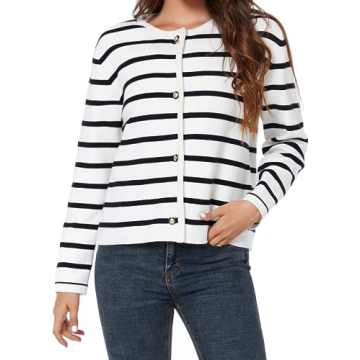 LATAHUO Women's Striped Cardigan Sweater for Stylish Comfort
