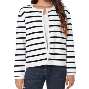 LATAHUO Women's Striped Cardigan Sweater for Stylish Comfort