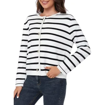 LATAHUO Women's Striped Cardigan Sweater for Stylish Comfort