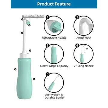 Portable Bidet for Toilet, Bidet Attachment,Handheld Personal Travel Bidet Parts 650ml Extra Long Pointed Nozzle Spray for Childbirth, Personal Hygiene, Outdoor, Camping with Travel Bag- 22oz/ Green