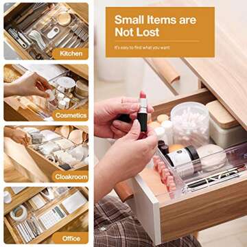 16 Desk Drawer Organizer Set Clear, Makeup Drawer Organizer and Storage with 5 Sizes Bathroom Organizer Drawer, Drawer Organizer Bins Clear Plastic Storage Bins for Drawers Dresser Makeup Kitchen