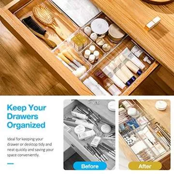 16 Desk Drawer Organizer Set Clear, Makeup Drawer Organizer and Storage with 5 Sizes Bathroom Organizer Drawer, Drawer Organizer Bins Clear Plastic Storage Bins for Drawers Dresser Makeup Kitchen