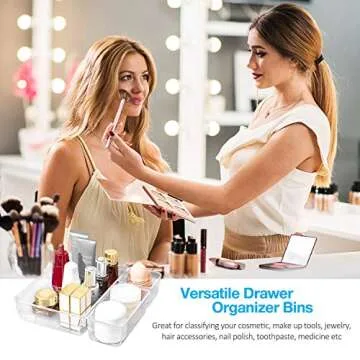 16 Desk Drawer Organizer Set Clear, Makeup Drawer Organizer and Storage with 5 Sizes Bathroom Organizer Drawer, Drawer Organizer Bins Clear Plastic Storage Bins for Drawers Dresser Makeup Kitchen