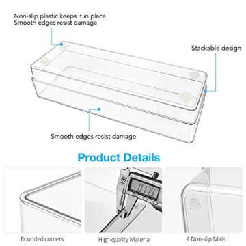 16 Desk Drawer Organizer Set Clear, Makeup Drawer Organizer and Storage with 5 Sizes Bathroom Organizer Drawer, Drawer Organizer Bins Clear Plastic Storage Bins for Drawers Dresser Makeup Kitchen