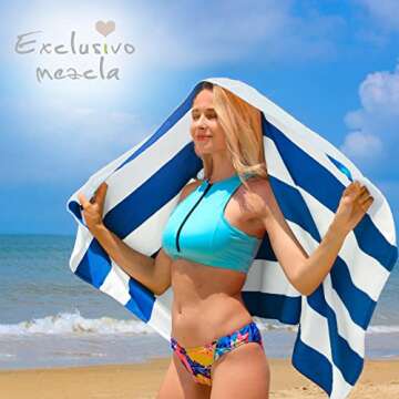 Exclusivo Mezcla 4 Pack Cotton Large 30x60 Inches Soft Cabana Stripe Thick Beach Towels, Super Absor...