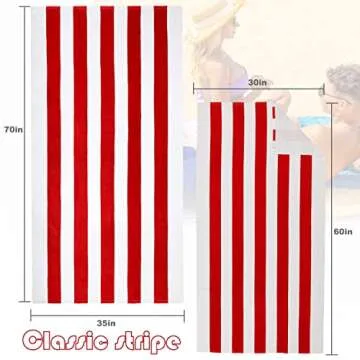 Exclusivo Mezcla 4 Pack Cotton Large 30x60 Inches Soft Cabana Stripe Thick Beach Towels, Super Absorbent Travel Bath Pool Towel (Red/Turquoise/Yellow/Navy)