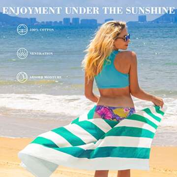 Exclusivo Mezcla 4 Pack Cotton Large 30x60 Inches Soft Cabana Stripe Thick Beach Towels, Super Absorbent Travel Bath Pool Towel (Red/Turquoise/Yellow/Navy)