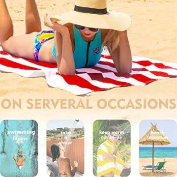 Exclusivo Mezcla 4 Pack Cotton Large 30x60 Inches Soft Cabana Stripe Thick Beach Towels, Super Absorbent Travel Bath Pool Towel (Red/Turquoise/Yellow/Navy)