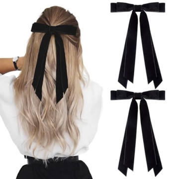 Aileam 2PCS Velvet Hair Bows Ribbon Hair Clip Black Accessories Ponytail Holder Accessories Slides M...