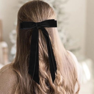 Aileam 2PCS Velvet Hair Bows Ribbon Hair Clip Black Accessories Ponytail Holder Accessories Slides Metal Clips Hair Bow for Women Girls Toddlers Teens Kids