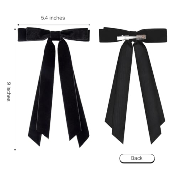 Aileam 2PCS Velvet Hair Bows Ribbon Hair Clip Black Accessories Ponytail Holder Accessories Slides Metal Clips Hair Bow for Women Girls Toddlers Teens Kids