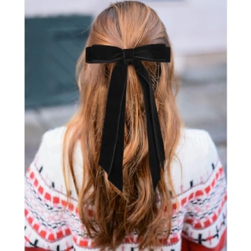 Aileam 2PCS Velvet Hair Bows Ribbon Hair Clip Black Accessories Ponytail Holder Accessories Slides Metal Clips Hair Bow for Women Girls Toddlers Teens Kids
