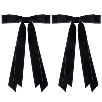 Aileam 2PCS Velvet Hair Bows Ribbon Hair Clip Black Accessories Ponytail Holder Accessories Slides Metal Clips Hair Bow for Women Girls Toddlers Teens Kids