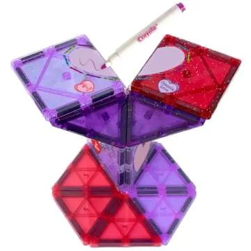 CreateOn Crayola Doodle Valentine Magnetic Tiles, Building Set for Kids, Magnetic Building Toys for Kids, STEM Travel Toys for Boys and Girls Ages 3+, 14-Piece Set (Doodle Valentine)