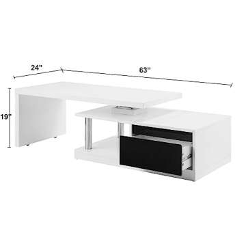 Coffee Table L Shaped, Living Room Table with Swivel Top and Drawer for Office Desk Modern White Hom...