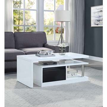 Coffee Table L Shaped, Living Room Table with Swivel Top and Drawer for Office Desk Modern White Home Furniture 63" D x 24" W x 19" H