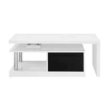 Coffee Table L Shaped, Living Room Table with Swivel Top and Drawer for Office Desk Modern White Home Furniture 63" D x 24" W x 19" H