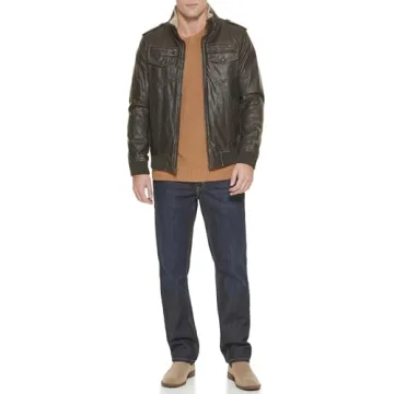 Levi's Men's Faux Leather Bomber Jacket in Dark Brown