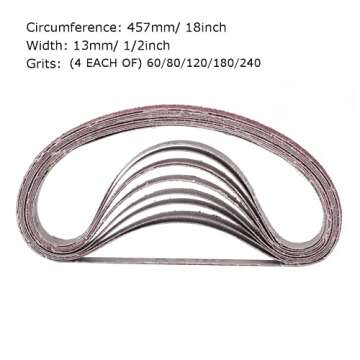 1/2 Inch x 18 Inch Sanding Belts, 4 Each of 60/80/120/180/240 Grits, Belt Sander Tool for Woodworkin...
