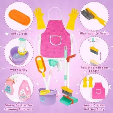 deAO Kids 17-Piece Cleaning Set for Imaginative Play