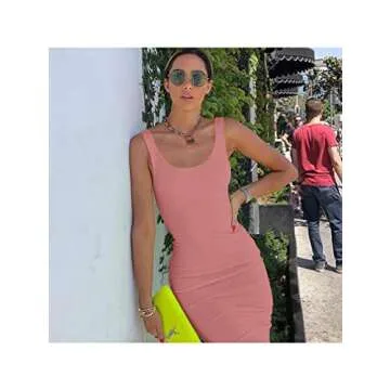 BEAGIMEG Women's Basic Tank Bodycon Sleeveless Solid Casual Long Dress