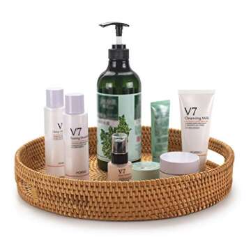 Elegant Rattan Round Serving Tray with Cut-Out Handles